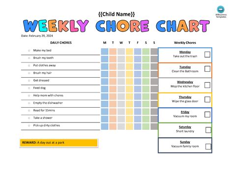 Customizable Printable Chore Chart Template Printable Templates