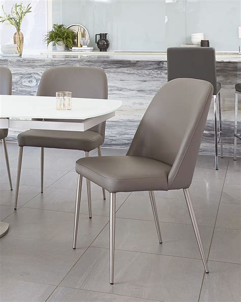 Deco Grey Leather Dining Chairs Danetti