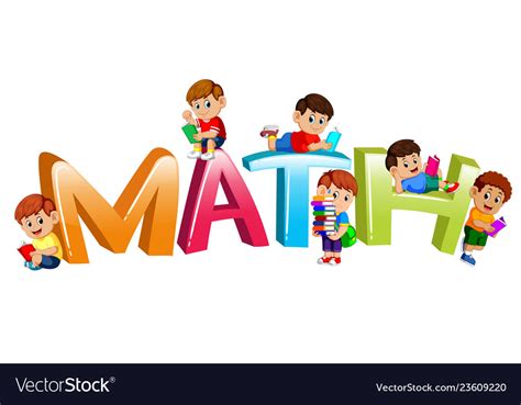 Font Design For Word Math With Kids Reading Book Vector Image
