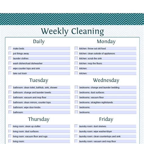 Weekly Cleaning Checklist Fillable Prefilled And Empty Etsy