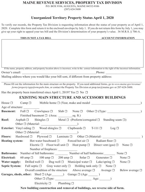 2020 Maine Unorganized Territory Property Status Form Download
