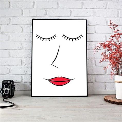 Face Lips Eyes Black Red White Wall Art Digital Print And Home White