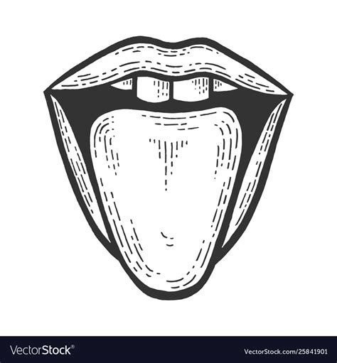 Tongue Showing From Mouth Sketch Engraving Vector Image