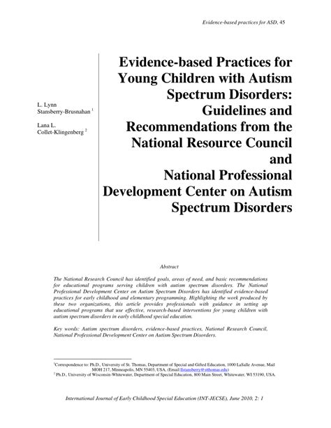 Pdf Evidence Based Practices For Young Children With Autism Spectrum