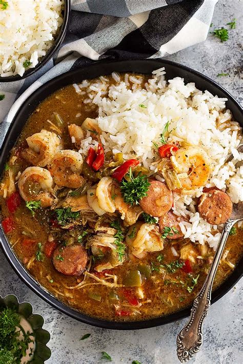 Meanwhile, bring 2 cups of water to a boil in a large saucepan. Slow Cooker Chicken, Sausage, and Shrimp Gumbo is a ...
