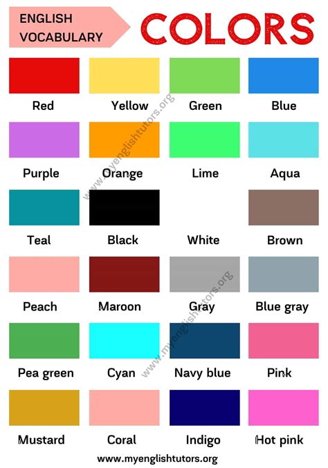 Color Names List Of Colors In English With Esl Picture My English Tutors