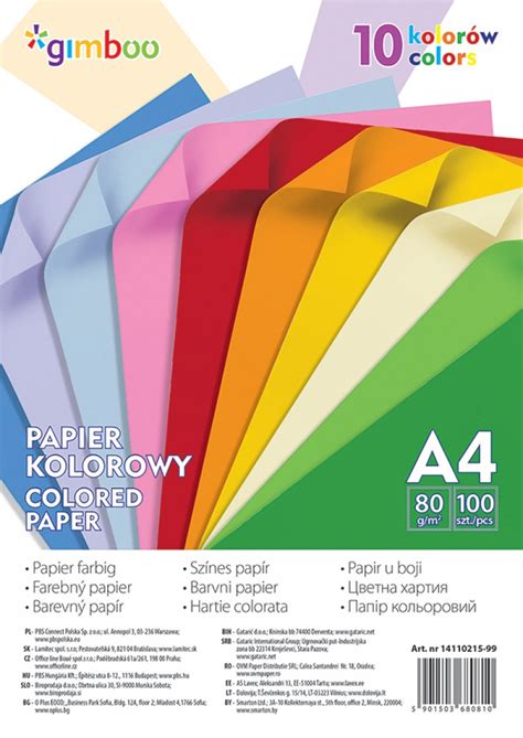 Coloured Paper Gimboo A4 100 Sheets 80 Gsm 10 Neon Colours Pbs
