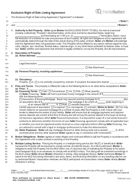 Sample Copy Of A Completed Listing Agreement Ky Fill Online