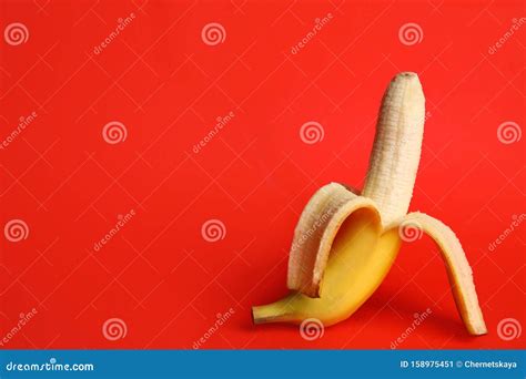 Fresh Banana On Red Background Sex Concept Stock Image Image Of