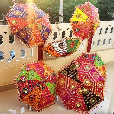Indian Decoration Jaipuri Floral Embroidered Umbrella Octagon Etsy
