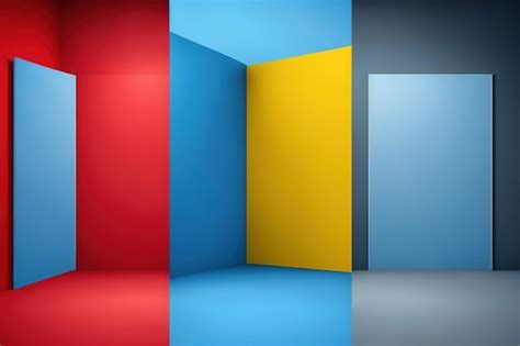 Premium Photo A Room With A Blue And Red Wall And A Yellow Wall
