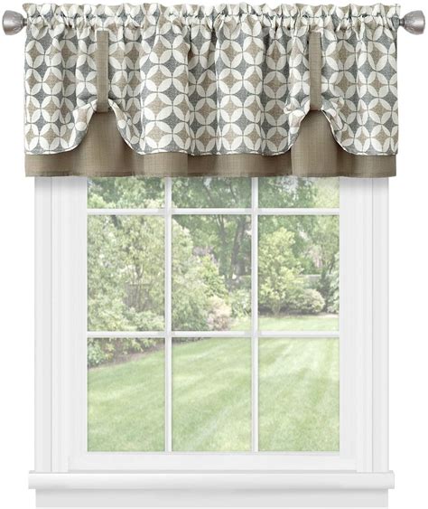 Window Kitchen Curtain Set 3 Piece Tier Panels And Valance Geometric