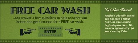 There are usually 1 to 3 discount codes for one product. Free Car Wash for Tulsa Readers at Reeders- ConsumerQueen ...
