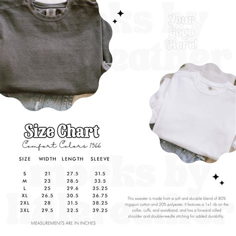 Comfort Colors Size Chart Print On Demand Size Chart Etsy