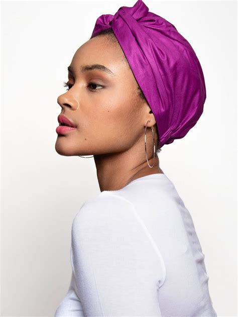 Bright Violet Purple Head Wrap Turban Is Completely Lined In Black Satin To Prevent Friction