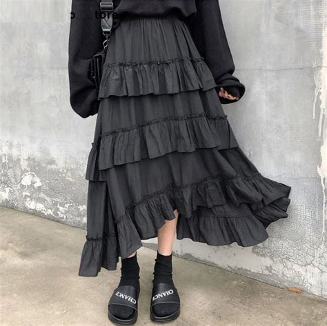 Long Layered Black Skirt Style Goth Punk Lolita Etsy
