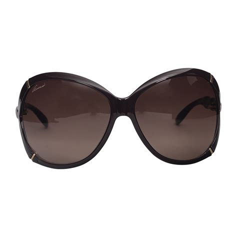 Gucci Dark Brown Bamboo Effect Oversize Square Women Sunglasses