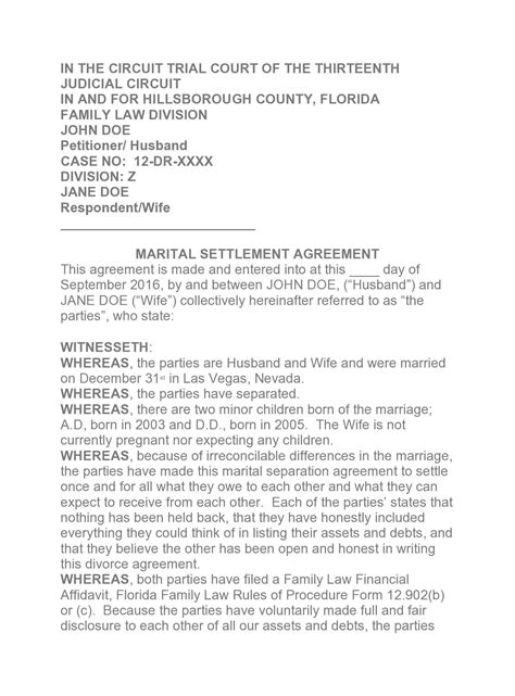 49 Editable Marital Settlement Agreements Wordpdf Templatelab