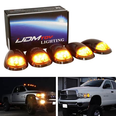 Ijdmtoy 5pcs Smoked Lens Truck Cab Roof Lights W Amber Led Lights For