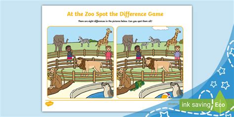 At The Zoo Spot The Difference Game Teacher Made