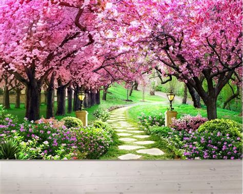 Beibehang Custom 3 Photo Wallpaper Cherry Blossom Forest Garden Path