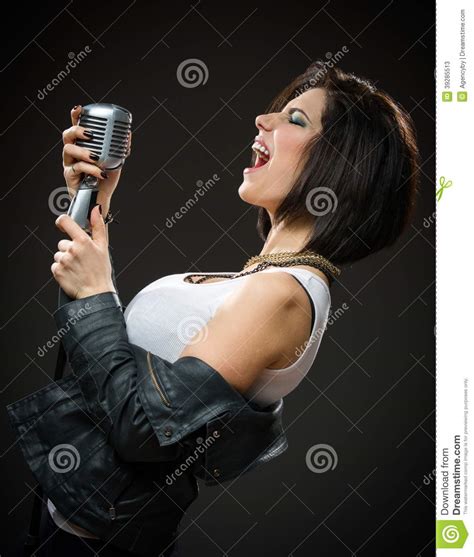Female Rock Singer Handing Mic Stock Image Image Of Aggression Cute