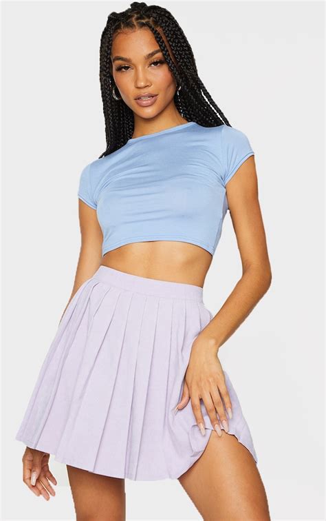 Lilac Cord Pleated Skater Skirt Prettylittlething Usa