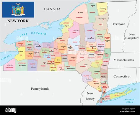 New York Administrative And Political Vector Map With Flag Stock Vector