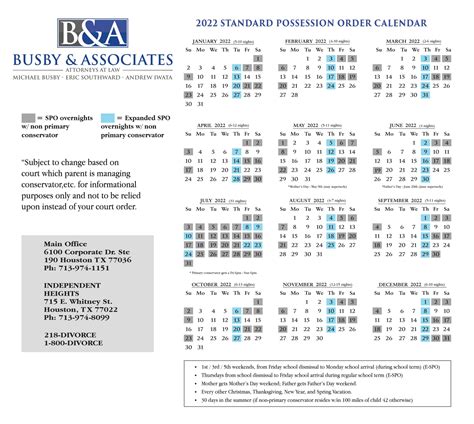 2024 Standard Possession Order Calendar 2024 Calendar Printable