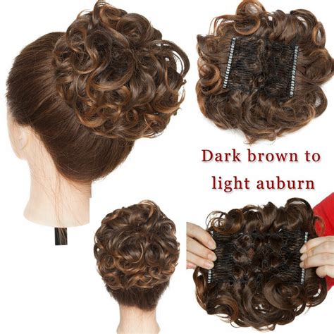 large thick curly chignon messy bun updo clip in hair extensions real as human h ebay