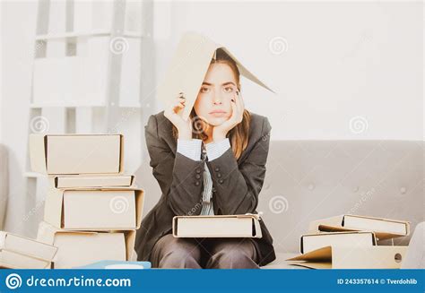Busy Business Woman Secretary Girl Working Alone Late In Office Angry Sad Secretary Upset