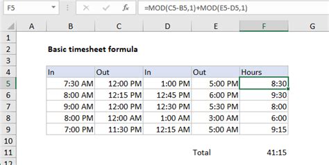 Basic Timesheet Formula With Breaks Excel Formula Exceljet