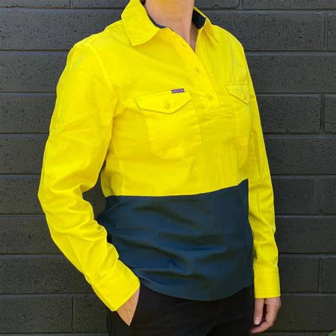 Tradie Ladies Hivis Work Shirt Green Hip Workwear