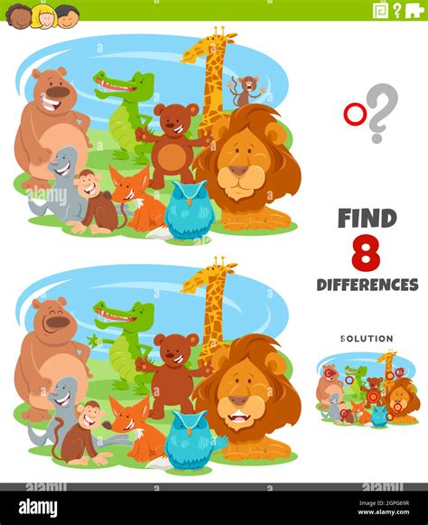 Differences Educational Game With Cartoon Animals Stock Vector Image