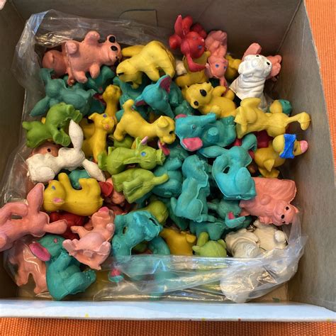 Vtg Nos Itty Bittys Charm Animals Foam Erasers In Orig Store Display