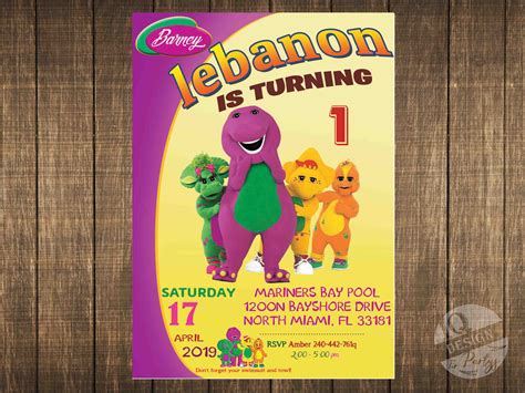 Barney Invitation Digital Invitation Birthday Iqdesignparty