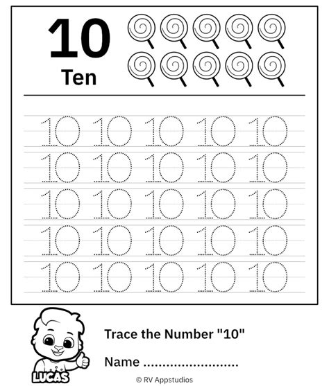 Trace Number 10 Worksheet For Free For Kids