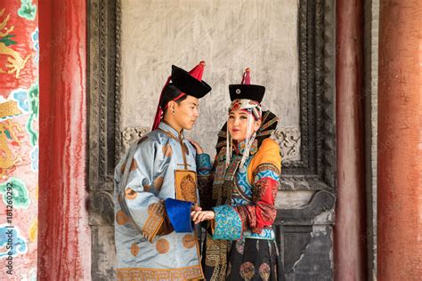 Young Mongolian Couple In A Traditional 13th Century Costume In A
