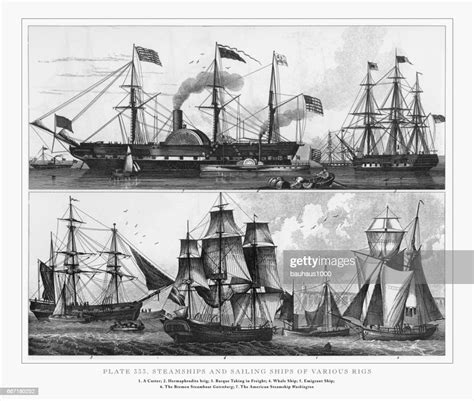 Steamships And Sailing Ships Of Various Rigs 1851 High Res Vector