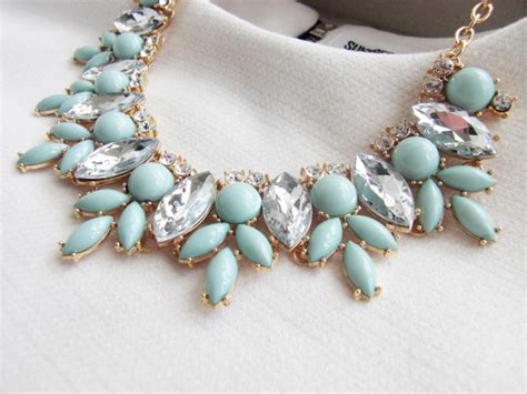 Mint Green Jewel Crystal Statement Necklace On Luulla