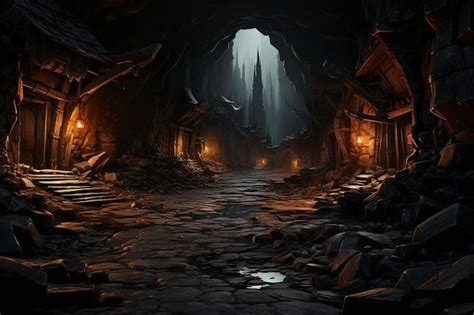 Premium Photo Background Scene With A Dark Rocky Cave
