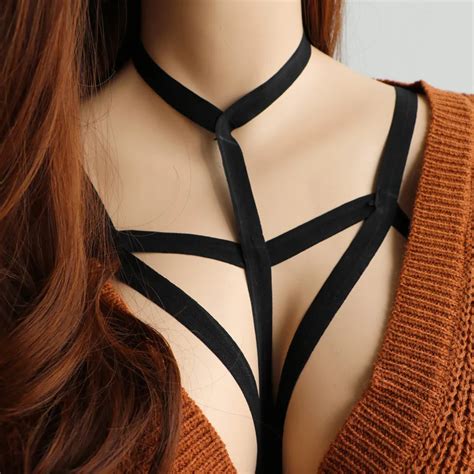 Eranlee Sexy Goth Lingerie Elastic Alluring Harness Bustier Erotic Bandage Cage Bra Cupless
