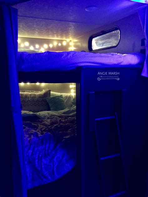decorated bunkhouse in rv travel trailer blue led lights complete the look blue led lights