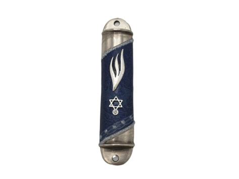 Buy Lily Art Mezuzah Made Of Striped Blue Pewter With Star Of David