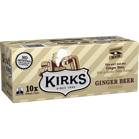 Kirks Ginger Beer Soft Drink Multipack Cans 375ml X10 Pack Woolworths
