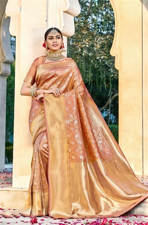 Copper Colour Banarasi Brocade Pure Silk Saree Pure Silk Sarees Saree Saree Designs