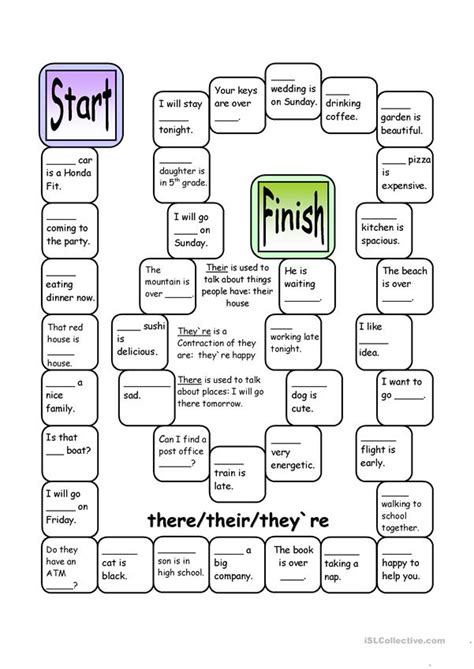 Theirthey`rethere Board Game English Esl Worksheets For Distance