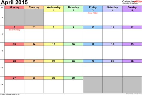 Calendar April 2015 Uk Bank Holidays Excelpdfword Templates