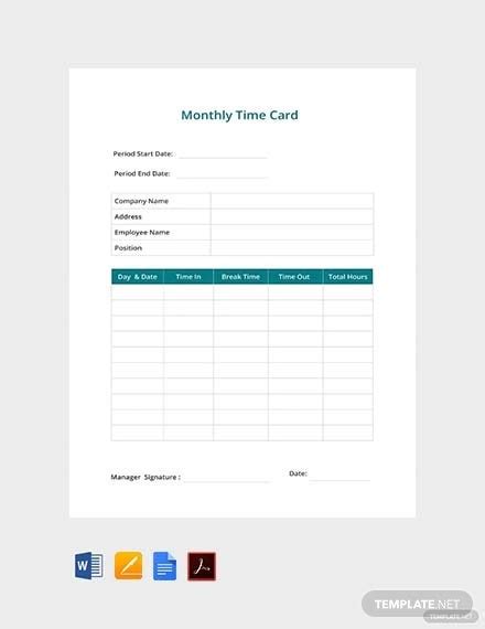 11 Printable Time Card Templates Doc Excel Pdf