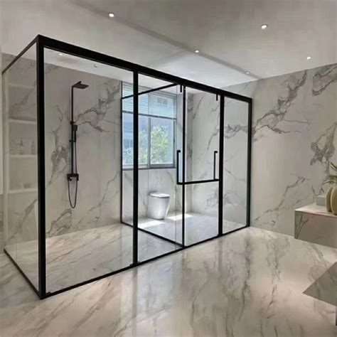 bathroom glass partition and door swing or sliding custom made for bathroom layout